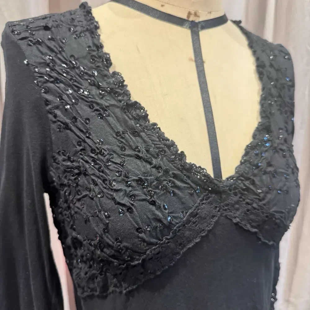 Ann Ferriday VTG Stock 100 % Cotton And Sequin Top S/M - Picture 2 of 5